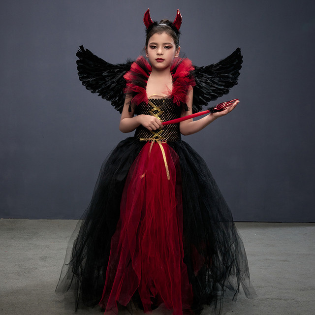 Conjunto de fantasia de vampiro real infantil, vestido de Halloween, roupa  de festa, gótico infantil, vestido rainha diabo, vestido tutu com asa -  AliExpress